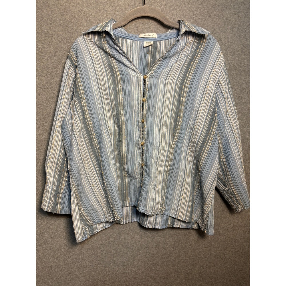 Dressbarn Blue Stripe Cotton Blend Blouse Coastal Boho Cottagecore Tunic XL